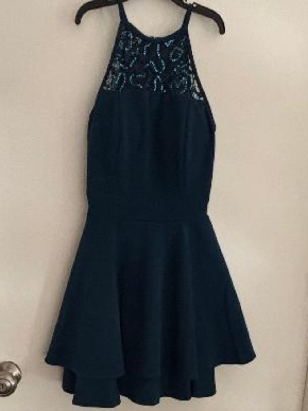 EMERALD SUNDAE Aquamarine Spaghetti Strap Sequin & Lace Party Dress - Juniors XS